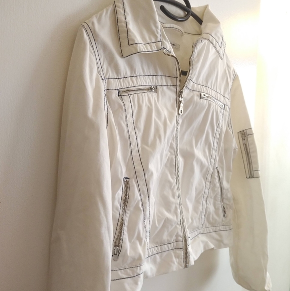 Sand White cotton jacket summer light zipper pockets 4 6 Island Cruise Vacation - Picture 6 of 15